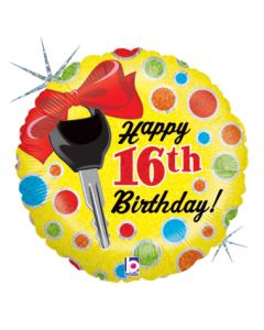 18C HAPPY 16TH BIRTHDAY DOTS CAR KEY (HOLO)(PKG)