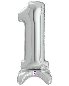 LRG SHP NUMBER 1 SILVER STAND UP AIR FILL 25" (PKG)(D)