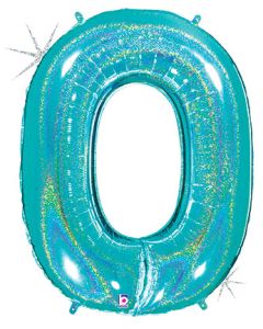 LRG SHP NUMBER 0 ROBIN'S EGG GLITTER MEGALOON 34"(HOLO)(PKG)