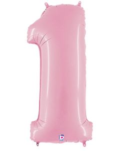 LRG SHP NUMBER 1 PASTEL PINK MEGALOON 34" (PKG)