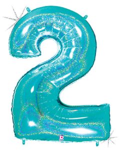 LRG SHP NUMBER 2 ROBIN'S EGG GLITTER MEGALOON 34"(HOLO)(PKG)