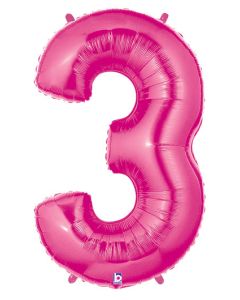LRG SHP NUMBER 3 PINK MEGALOON 34" (PKG)