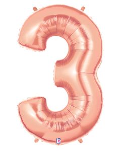 LRG SHP NUMBER 3 ROSE GOLD MEGALOON 34" (PKG)