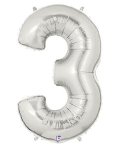 LRG SHP NUMBER 3 SILVER MEGALOON 34" (PKG)