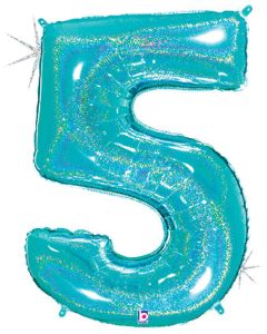 LRG SHP NUMBER 5 ROBIN'S EGG GLITTER MEGALOON 34"(HOLO)(PKG)