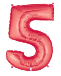 LRG SHP NUMBER 5 RED MEGALOON 34" (PKG)