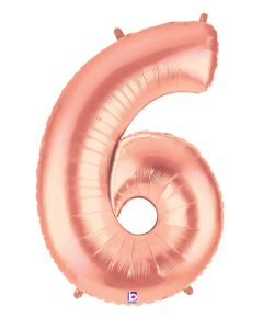 LRG SHP NUMBER 6 ROSE GOLD MEGALOON 34" (PKG)