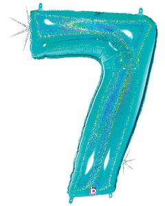 LRG SHP NUMBER 7 ROBIN'S EGG GLITTER MEGALOON 34"(HOLO)(PKG)