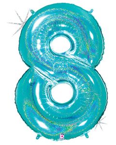 LRG SHP NUMBER 8 ROBIN'S EGG GLITTER MEGALOON 34"(HOLO)(PKG)