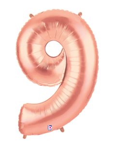 LRG SHP NUMBER 9 ROSE GOLD MEGALOON 34" (PKG)