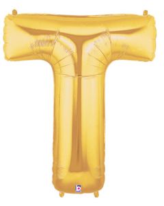 LRG SHP LETTER T GOLD MEGALOON 34" (PKG)