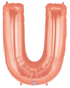 LRG SHP LETTER U ROSE GOLD MEGALOON 34" (PKG)