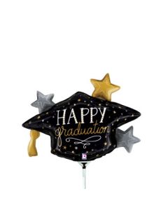 MIN SHP SATIN METALLIC HAPPY GRADUATION HAT AIR FILL ONLY