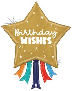 LRG SHP HB BIRTHDAY WISHES STAR 43" (HOLO)(PKG)