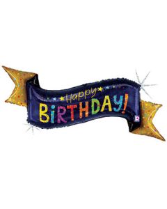 LRG SHP HB NAVY BIRTHDAY BANNER (HOLO) 51" (PKG)