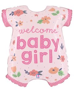 LRG SHP WELCOME BABY GIRL ONESIE 31" (PKG)