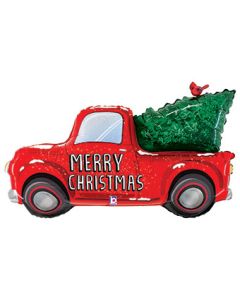 LRG SHP MERRY CHRISTMAS TRUCK WITH TREE 41" (PKG)(D)