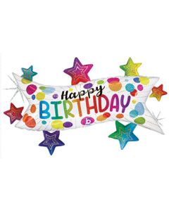 LRG SHP HB BIRTHDAY BANNER STARS 37" (HOLO)(PKG)