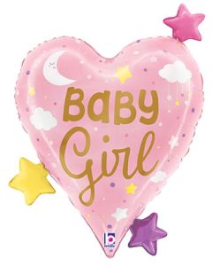 LRG SHP BABY GIRL HEARTS STARS 25" (PKG)(D)