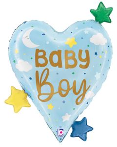 LRG SHP BABY BOY HEARTS STARS 25" (PKG)(D)