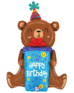 LRG SHP HB SMILEY GIFT BEAR FLOAT OR SIT 34" (PKG)