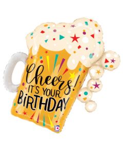 LRG SHP HB CHEERS ITS YOUR BIRTHDAY CONFETTI BEER 27" (PKG)