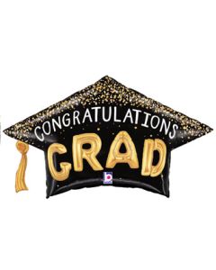 LRG SHP CONGRATULATIONS CONFETTI GRAD HAT 30" (PKG)(D)