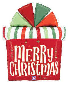 LRG SHP MERRY CHRISTMAS GIFT RETRO STRIPES 27" (PKG)