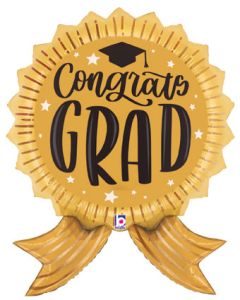 LRG SHP CONGRATS GRAD GOLD RIBBON 35" (PKG)