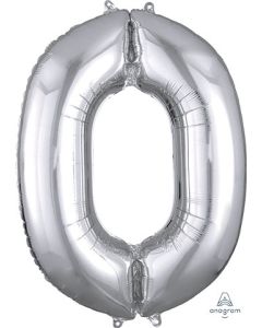 LRG SHP NUMBER 0 SILVER ANAGRAM 35" (PKG)