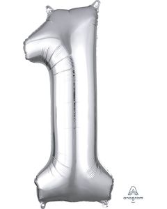 LRG SHP NUMBER 1 SILVER ANAGRAM 34" (PKG)