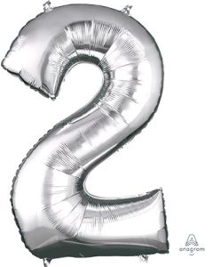 LRG SHP NUMBER 2 SILVER ANAGRAM 33" (PKG)