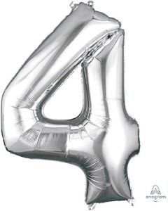 LRG SHP NUMBER 4 SILVER ANAGRAM 36" (PKG)