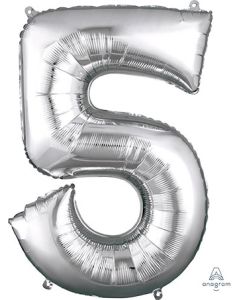 LRG SHP NUMBER 5 SILVER ANAGRAM 33" (PKG)
