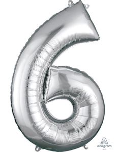 LRG SHP NUMBER 6 SILVER ANAGRAM 34" (PKG)