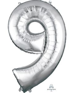 LRG SHP NUMBER 9 SILVER ANAGRAM 34" (PKG)
