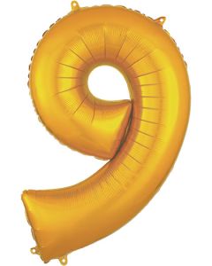 LRG SHP NUMBER 9 GOLD ANAGRAM 34" (PKG)