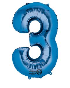 LRG SHP NUMBER 3 BLUE ANAGRAM 34" (PKG)