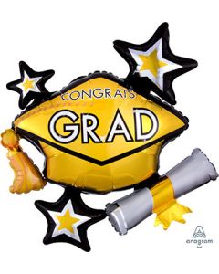 LRG SHP CONGRATS GRAD GOLD CLUSTER 31" (PKG)(D) sale