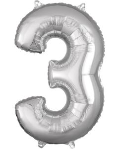 LRG SHP NUMBER MID-SIZE 3 SILVER ANAGRAM 26" (PKG)