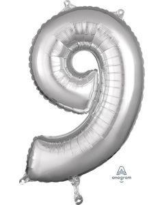 LRG SHP NUMBER MID-SIZE 9 SILVER ANAGRAM 26" (PKG)