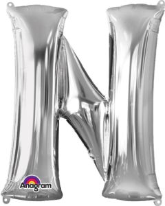LRG SHP LETTER N SILVER ANAGRAM 32" (PKG)