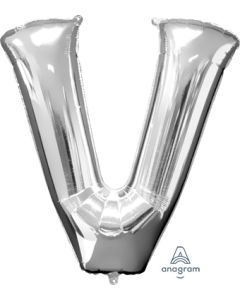 LRG SHP LETTER V SILVER ANAGRAM 32" (PKG)