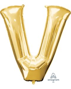 LRG SHP LETTER V GOLD ANAGRAM 32" (PKG)