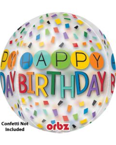 ORBZ HB RAINBOW CONFETTI CLEAR 16" (PKG)