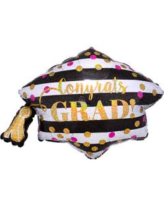 LRG SHP GOLD CONGRATS GRAD CAP 31" HOLO (PKG)(D) sale