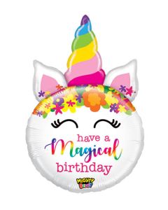 LRG SHP MIGHTY UNICORN MAGICAL BIRTHDAY 33" (PKG)