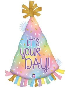 LRG SHP IT'S YOUR DAY OPAL PARTY HAT 34" (PKG)