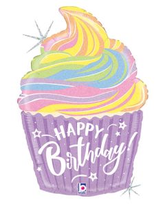 LRG SHP HB PASTEL CUPCAKE (HOLO) 27" (PKG)