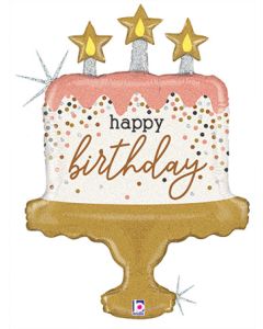 LRG SHP HB CAKE CONFETTI 33" (HOLO)(PKG)